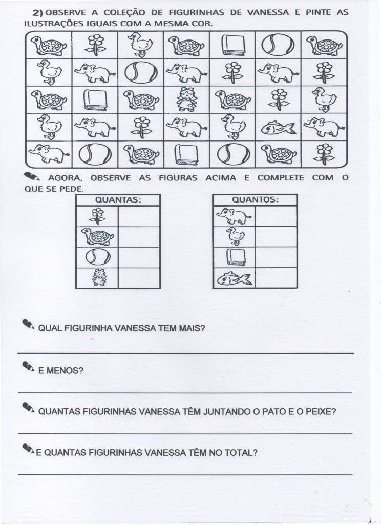 Avaliação-1º ano-2 Figuras, colorir e contar