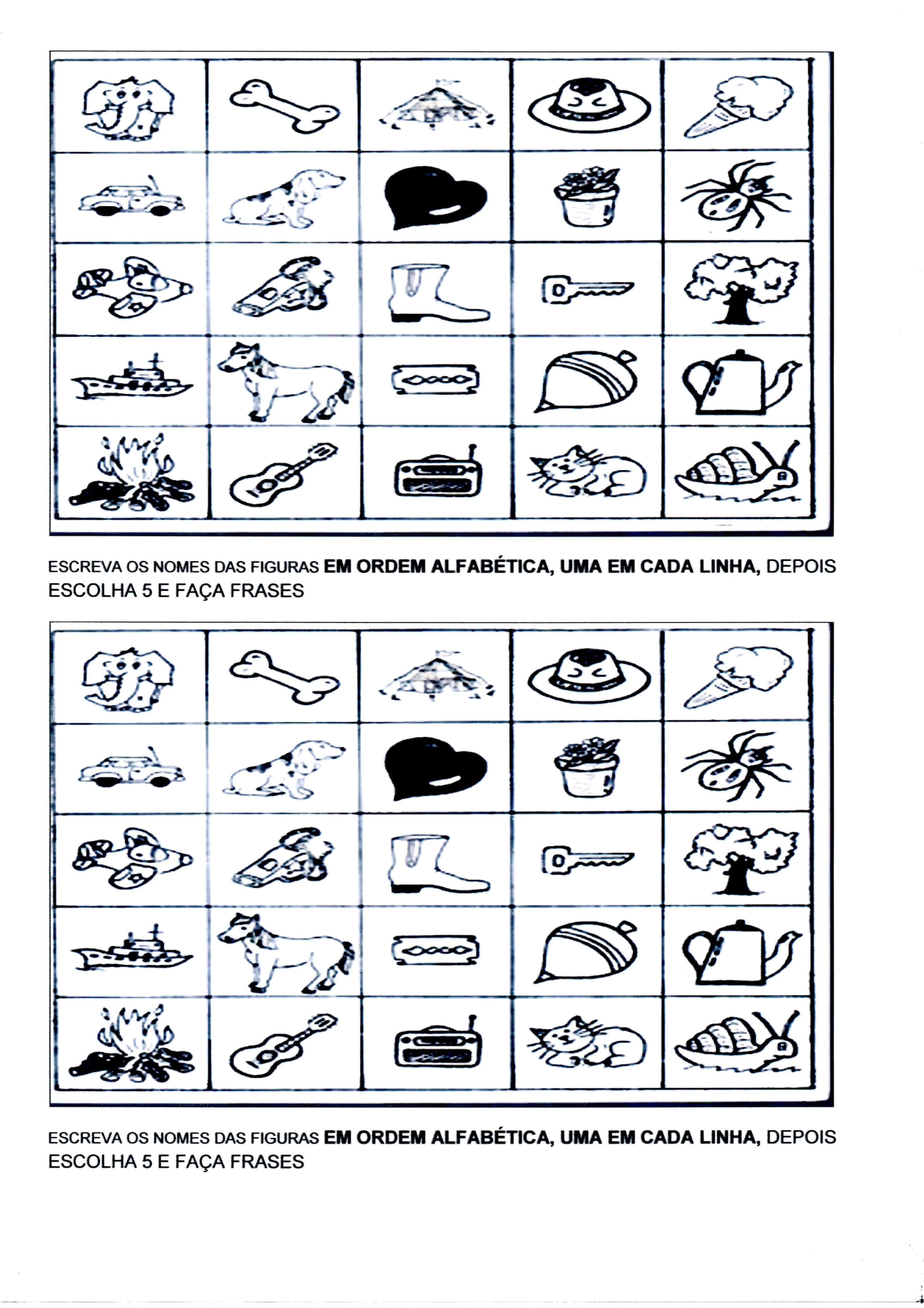 Coloque Cada Figura Em Sua Ordem Alfabética - ENSINO