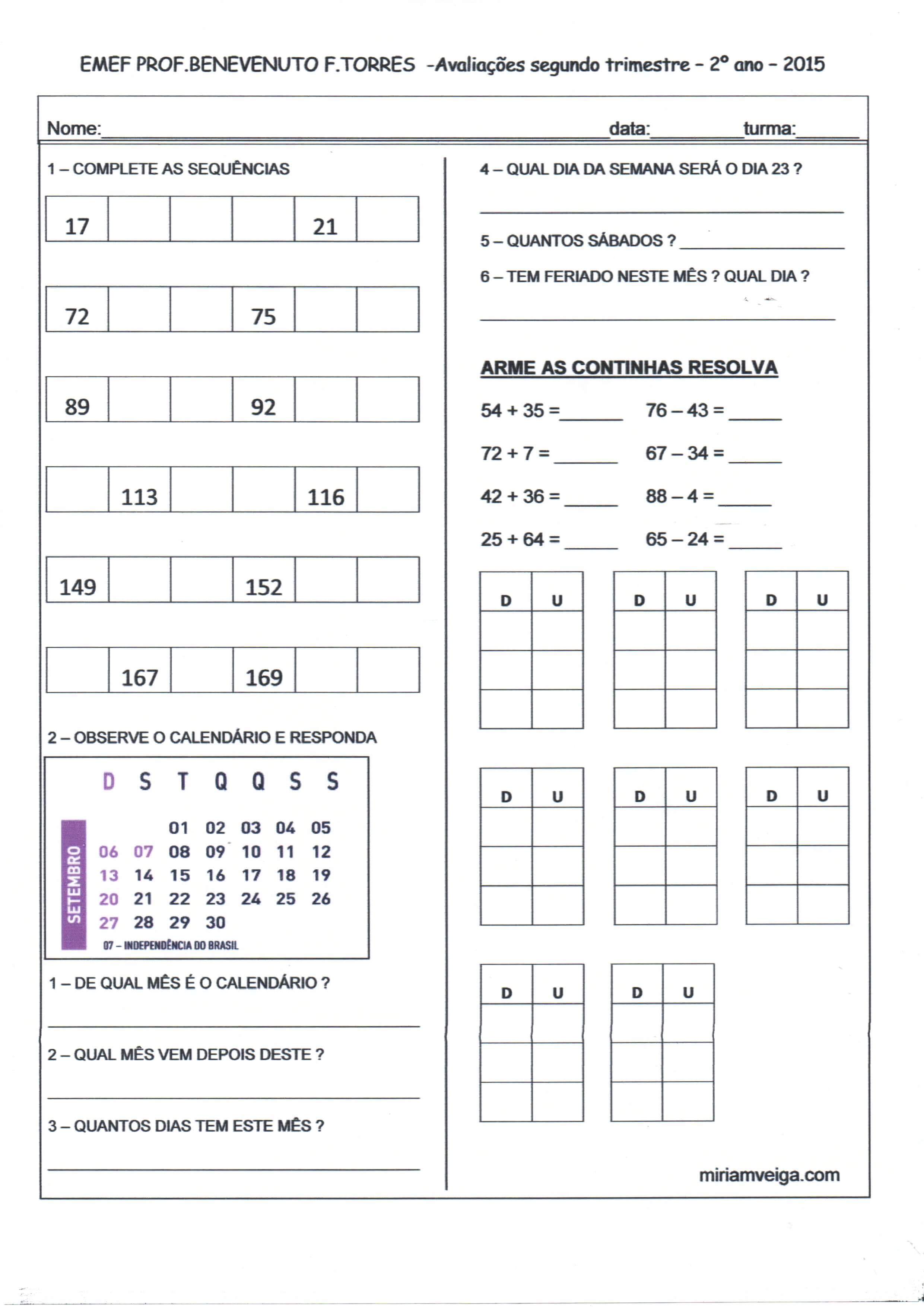 Avaliação Matemática 2º ANO • Alfabetização Blog