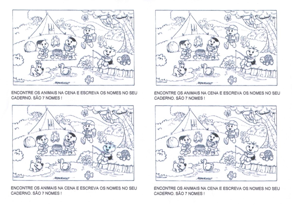 encontre os animais com turma da monica