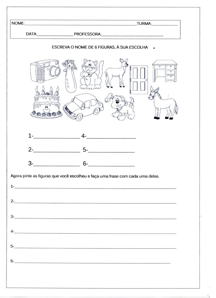 Escreva o nome das figuras-palavras e frases