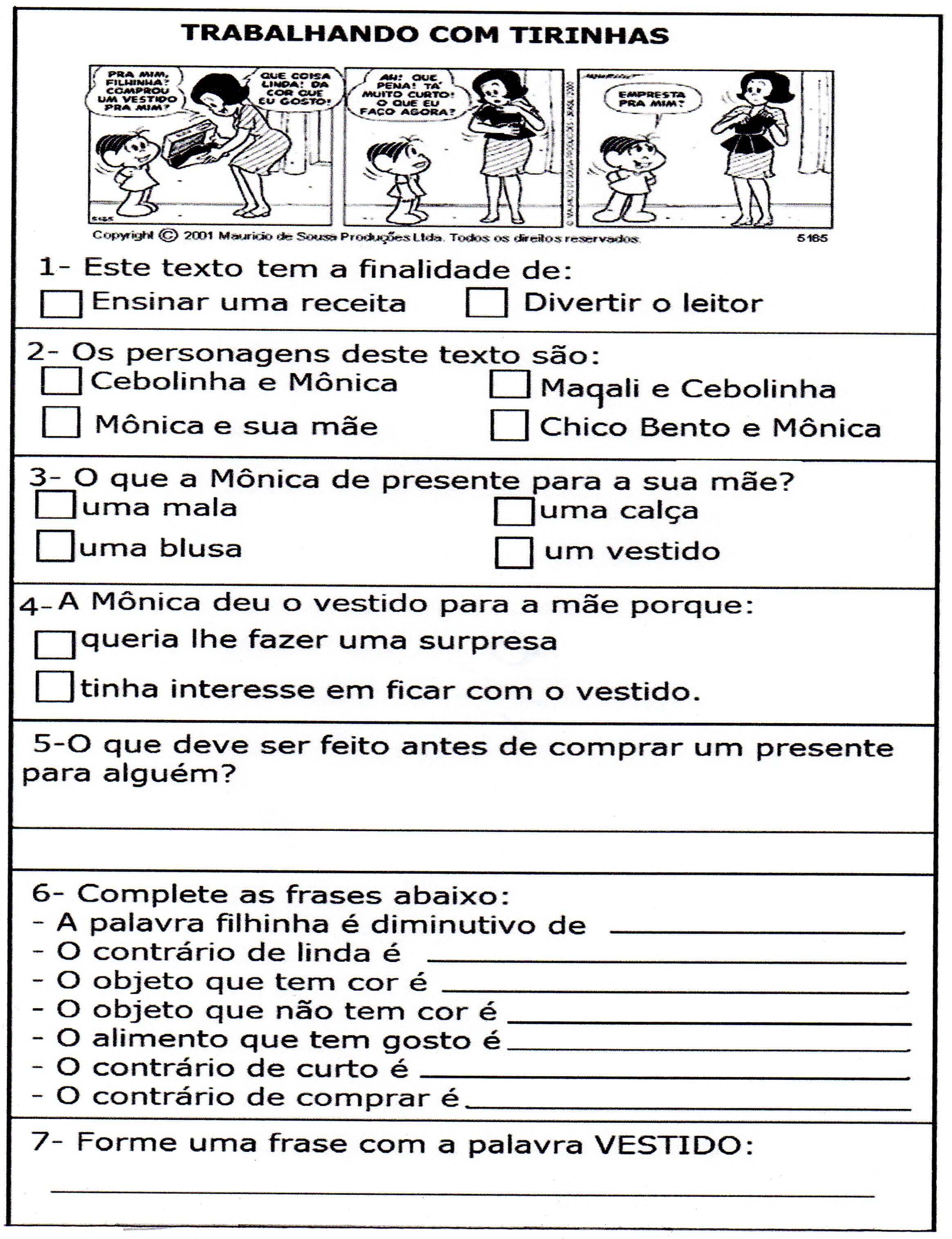 Interpretação De Tirinha Turma Da Mônica · Alfabetização Blog