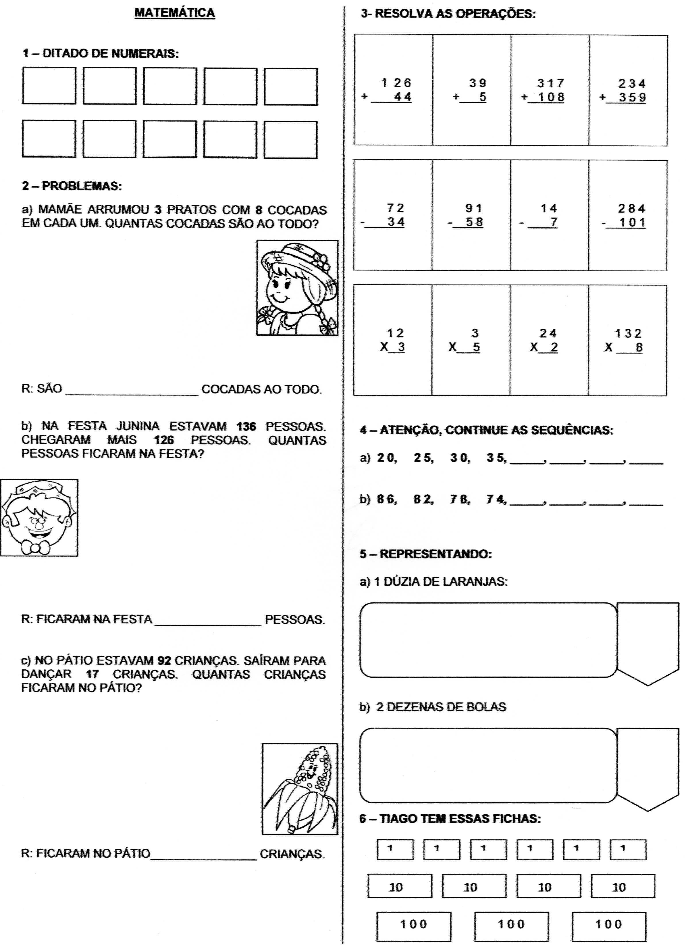 Atividade De Matemática-Adição E Subtração · Alfabetização Blog