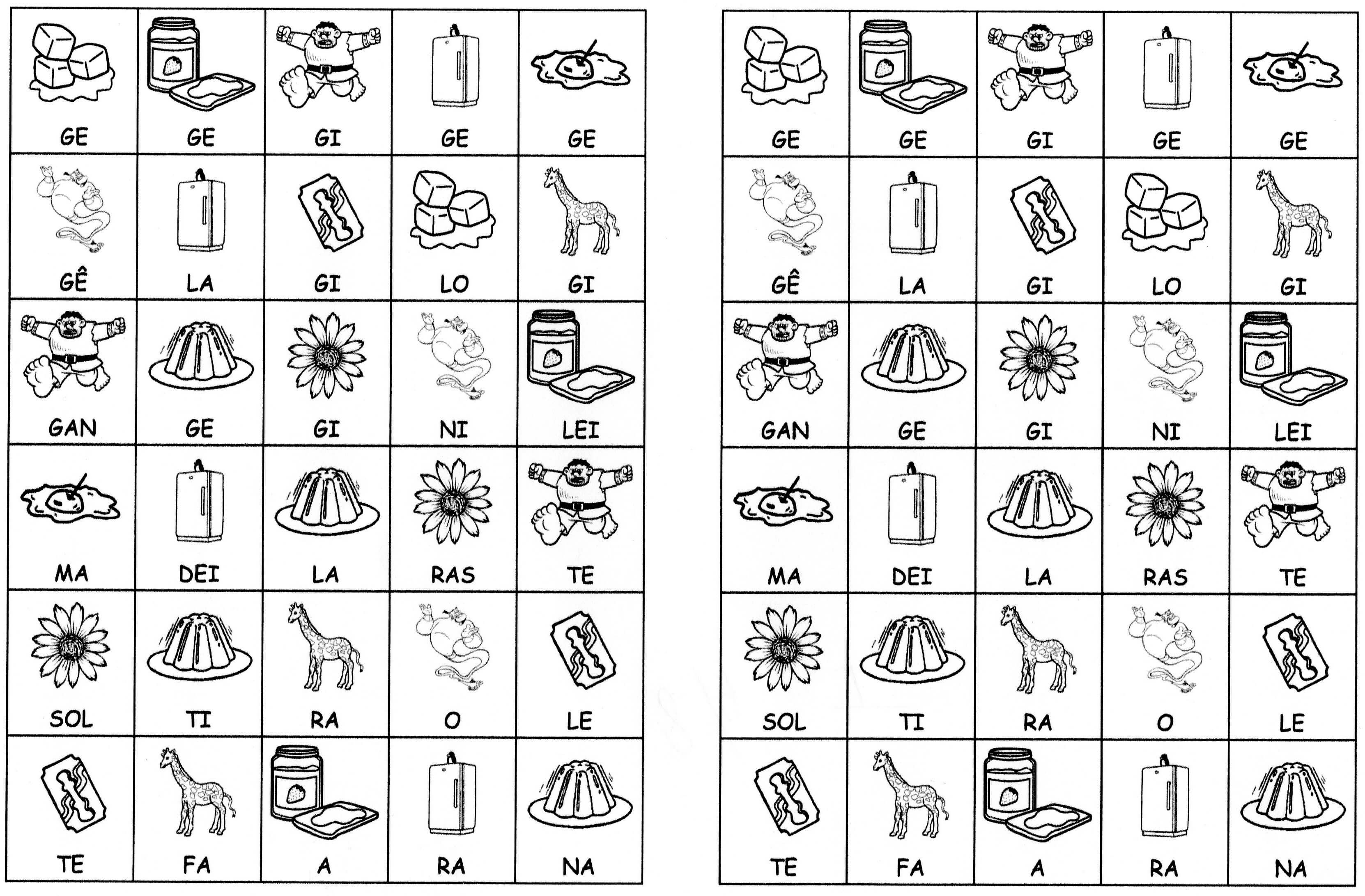 Desenhos Com Sílabas Para Montar GE, GI E H · Alfabetização Blog