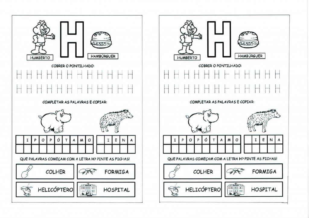 Alfabeto com as Letras Iniciais e Pontilhadas-Parte 2-Letra H