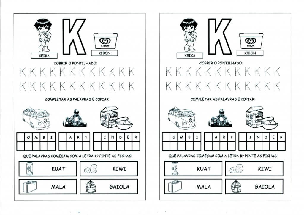 Alfabeto com as Letras Iniciais e Pontilhadas-Parte 2-Letra K