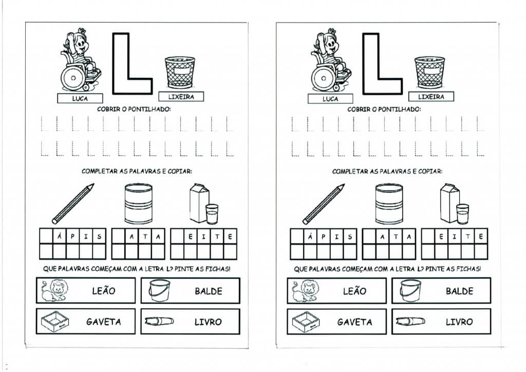 Alfabeto com as Letras Iniciais e Pontilhadas-Parte 2-Letra L