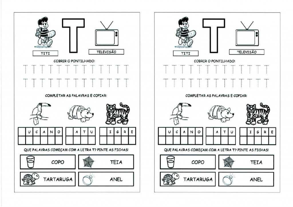 Alfabeto com as Letras Iniciais e Pontilhadas-Parte 4-Letra T