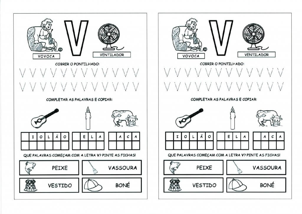 Alfabeto com as Letras Iniciais e Pontilhadas-Parte 5-Letra V