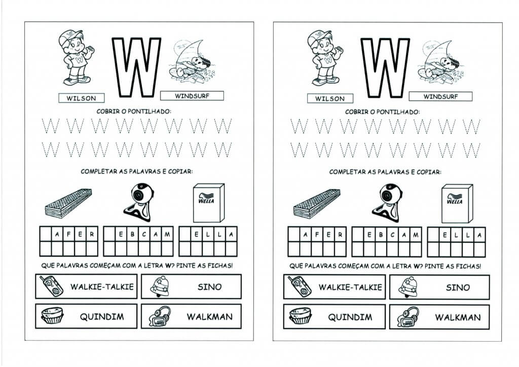 Alfabeto com as Letras Iniciais e Pontilhadas-Parte 5-Letra W