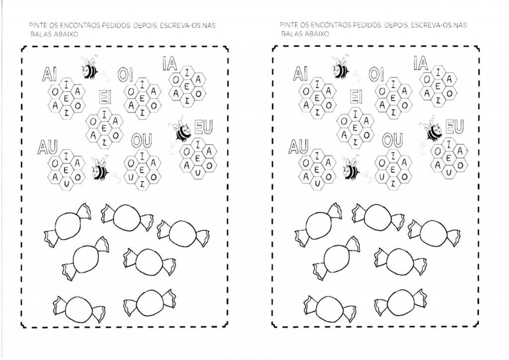 Alfabeto e vogais-Pintar os encontros vocálicos-Folha 1