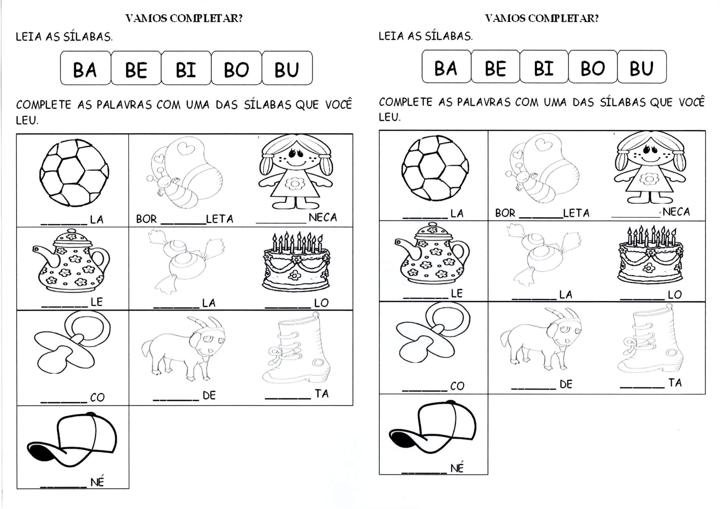 Complete As Palavras Com As Sílabas · Alfabetização Blog