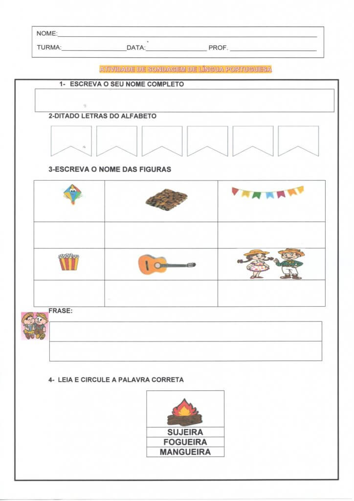 Avaliação Junina-Alfabeto Leitura e Ditado