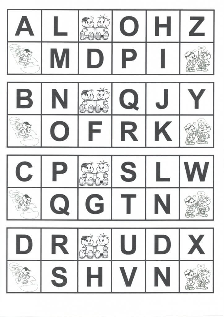 Bingo do alfabeto-Turma da Mônica-Parte 2-Folha 1