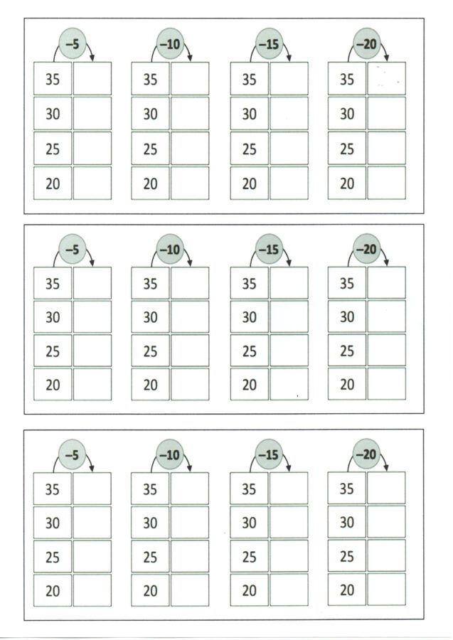 Subtração em quadros para resolver
