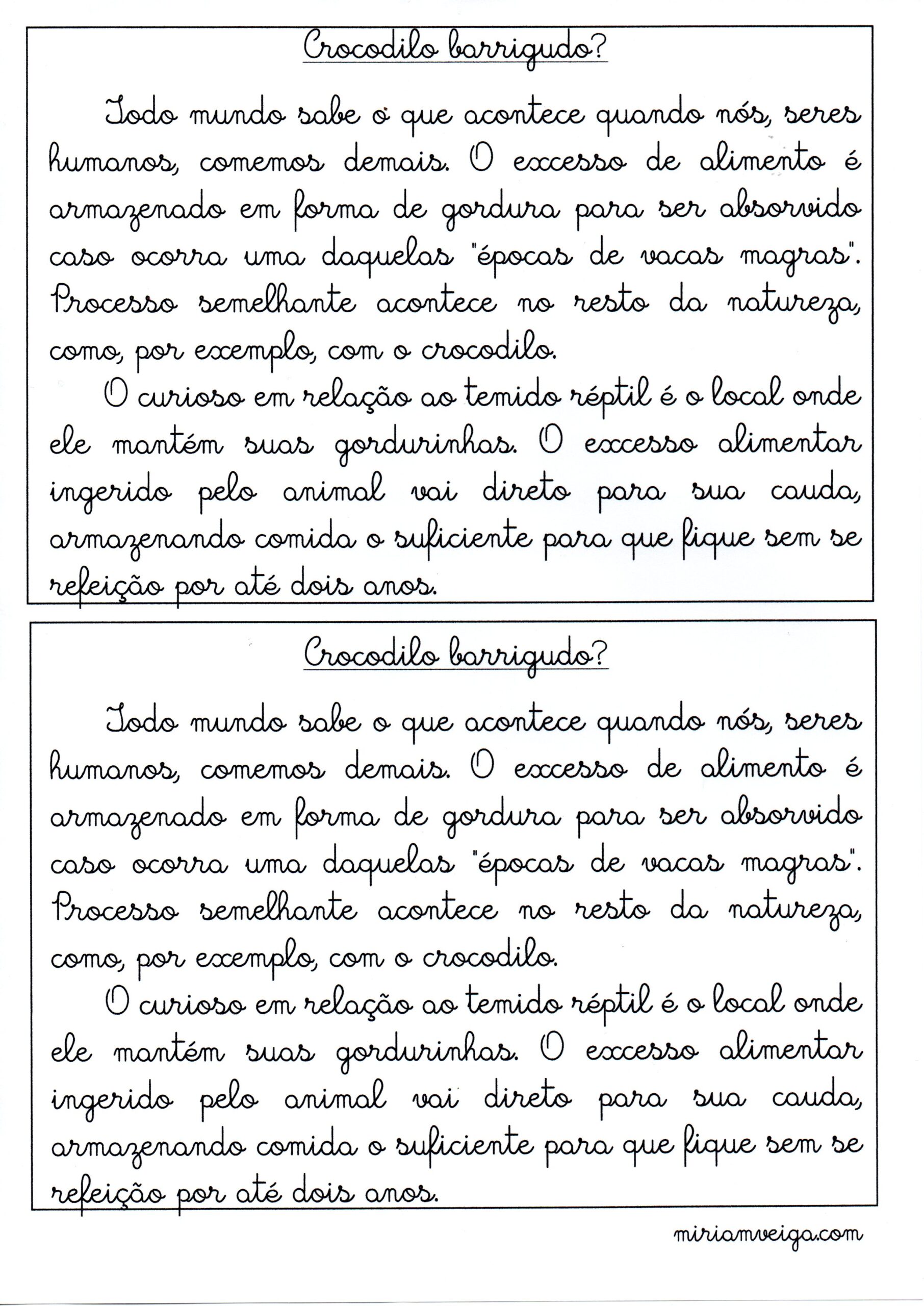 Texto Para Treino De Letra Cursiva · Alfabetização Blog