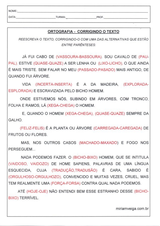 Ortografia Corrigindo o texto Certo Errado · Alfabetização Blog