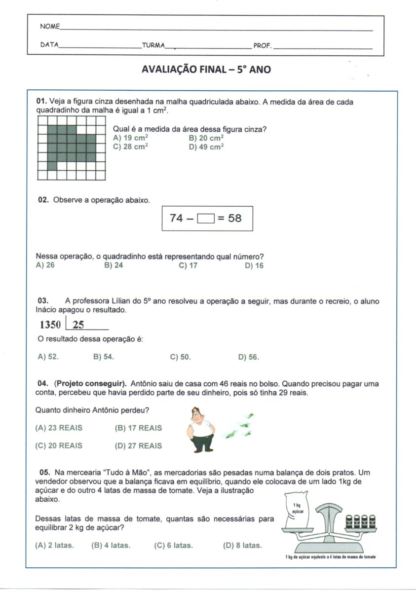 Avaliação Final de Matemática-5-P 1