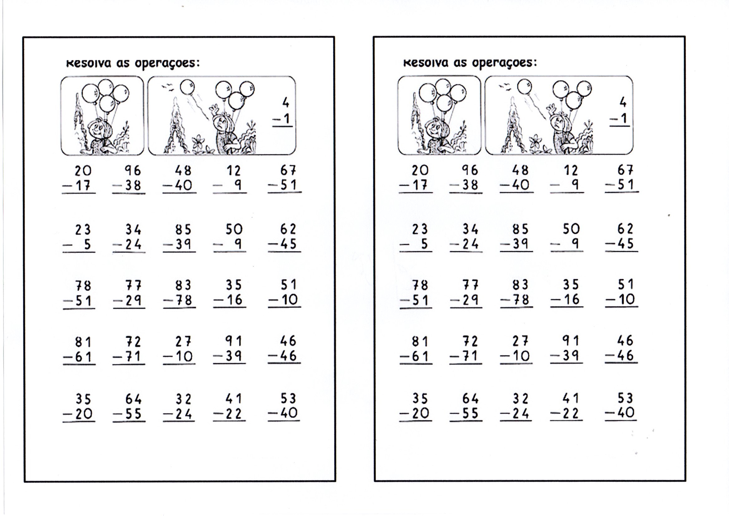 Matemática-Contas De Subtração · Alfabetização Blog