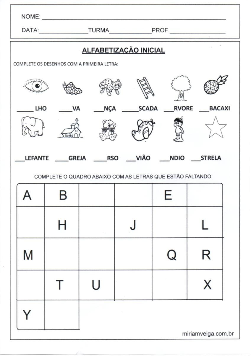 Alfabetização inicial Alfabeto e Vogais