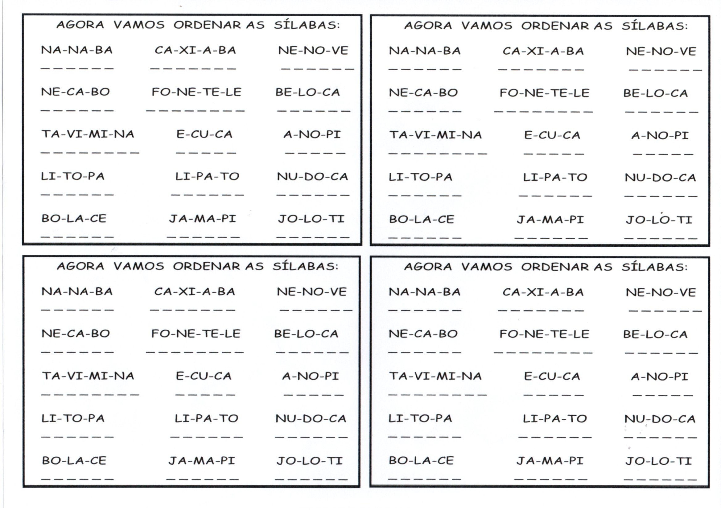 Atividades ordenar sílabas e formar palavras - atividades de