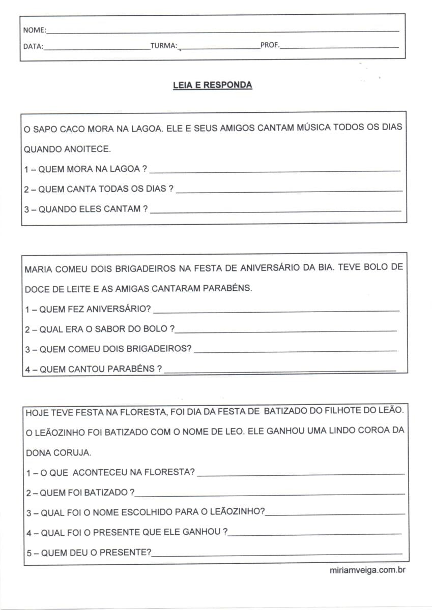 Pequenas frases para interpretação