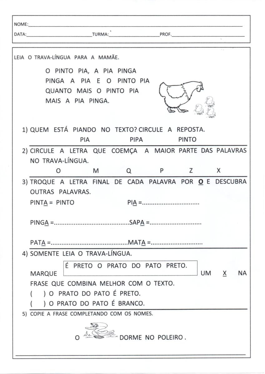 Trava-língua-O Pinto pia a Pia pinga