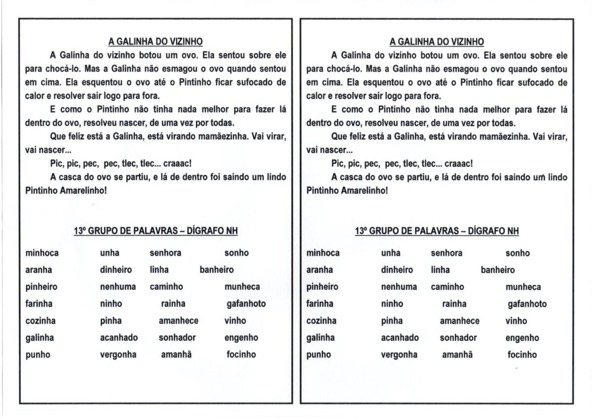 Dificuldades ortográficas NH A galinha do vizinho