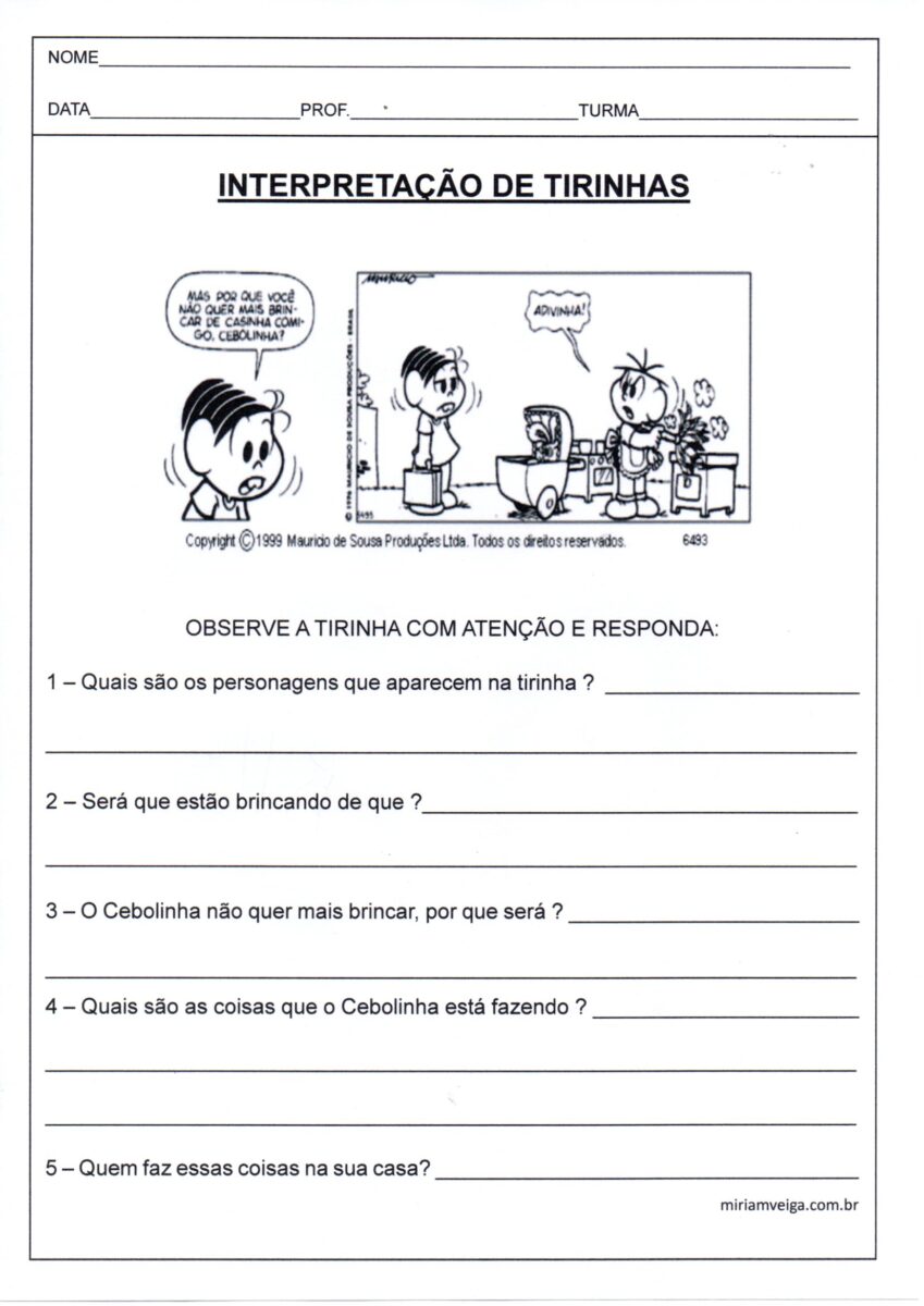 Interpretação Tirinha Turma da Mônica