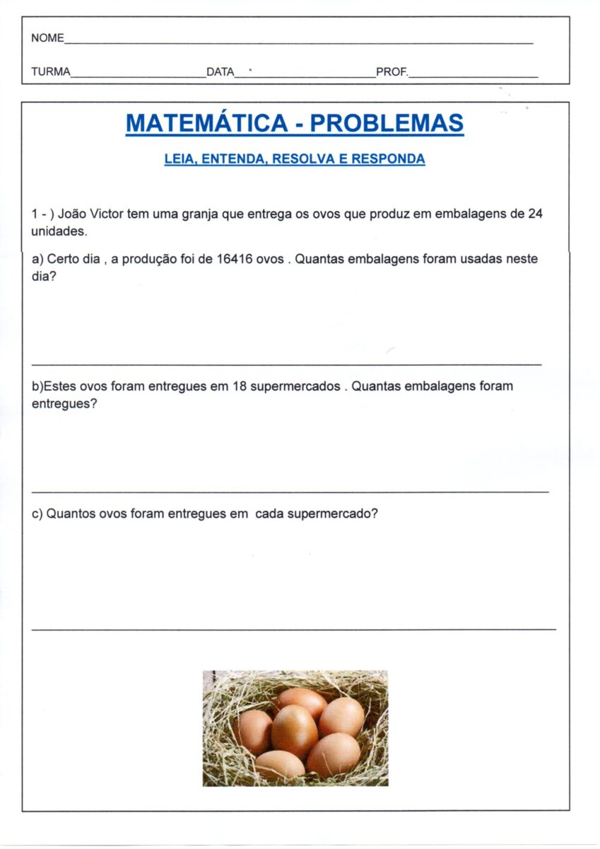 Resolva os problemas matemáticos