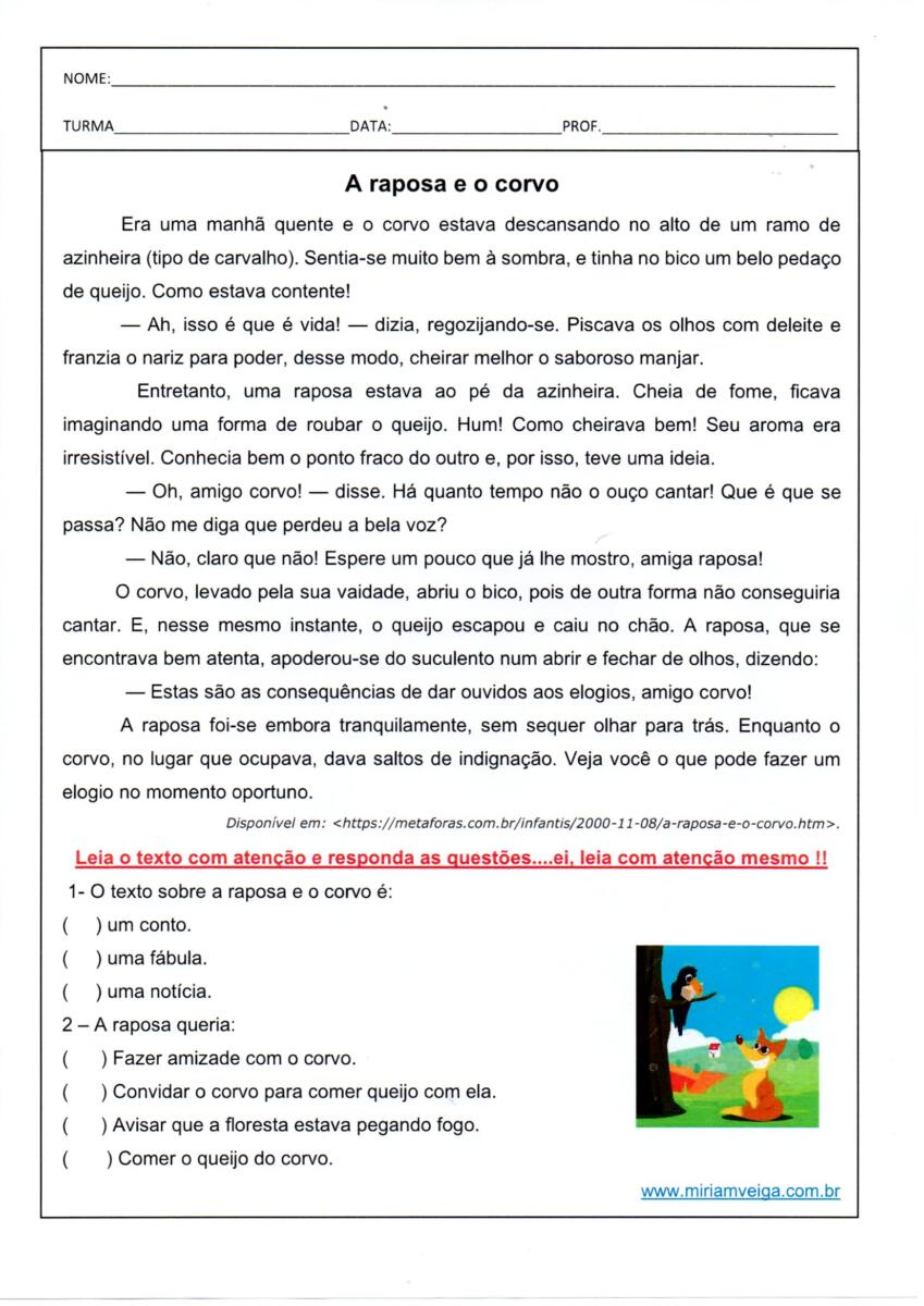 Avaliação Geral 3 Trimestre 1-A Raposa e o Corvo 1