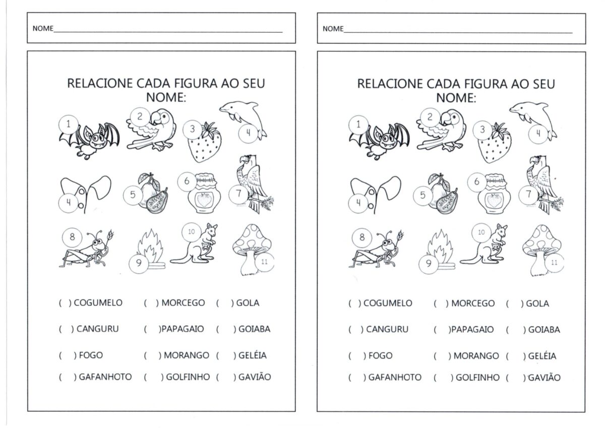 Atividade com figuras e banco de palavras