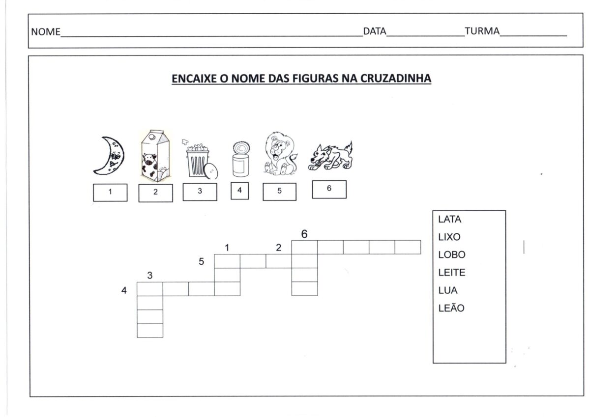 Cruzadinha com banco de palavras-Letra L