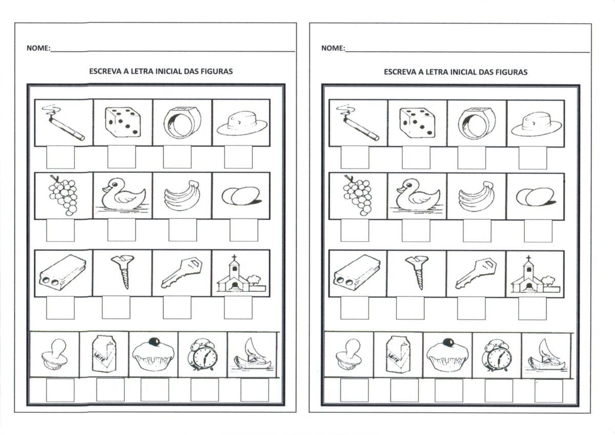 Escreva a letra inicial das figuras 2