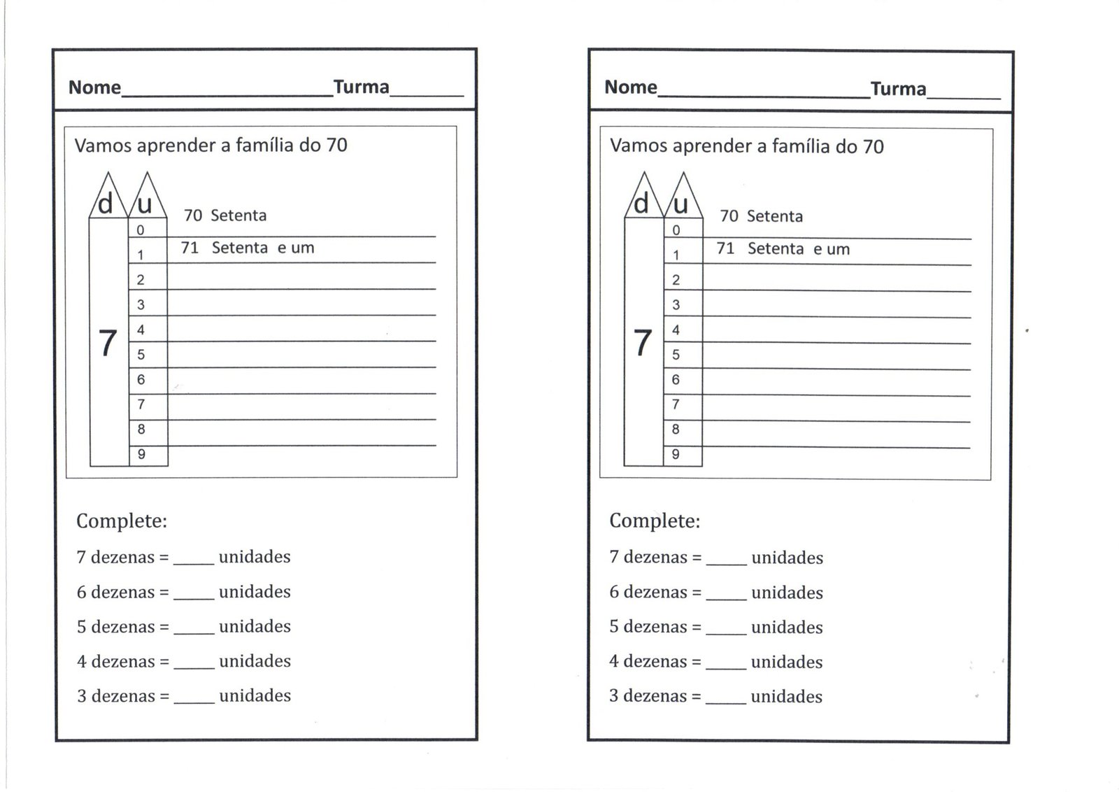 💖Numerais de 70 a 79 por extenso · Alfabetização Blog