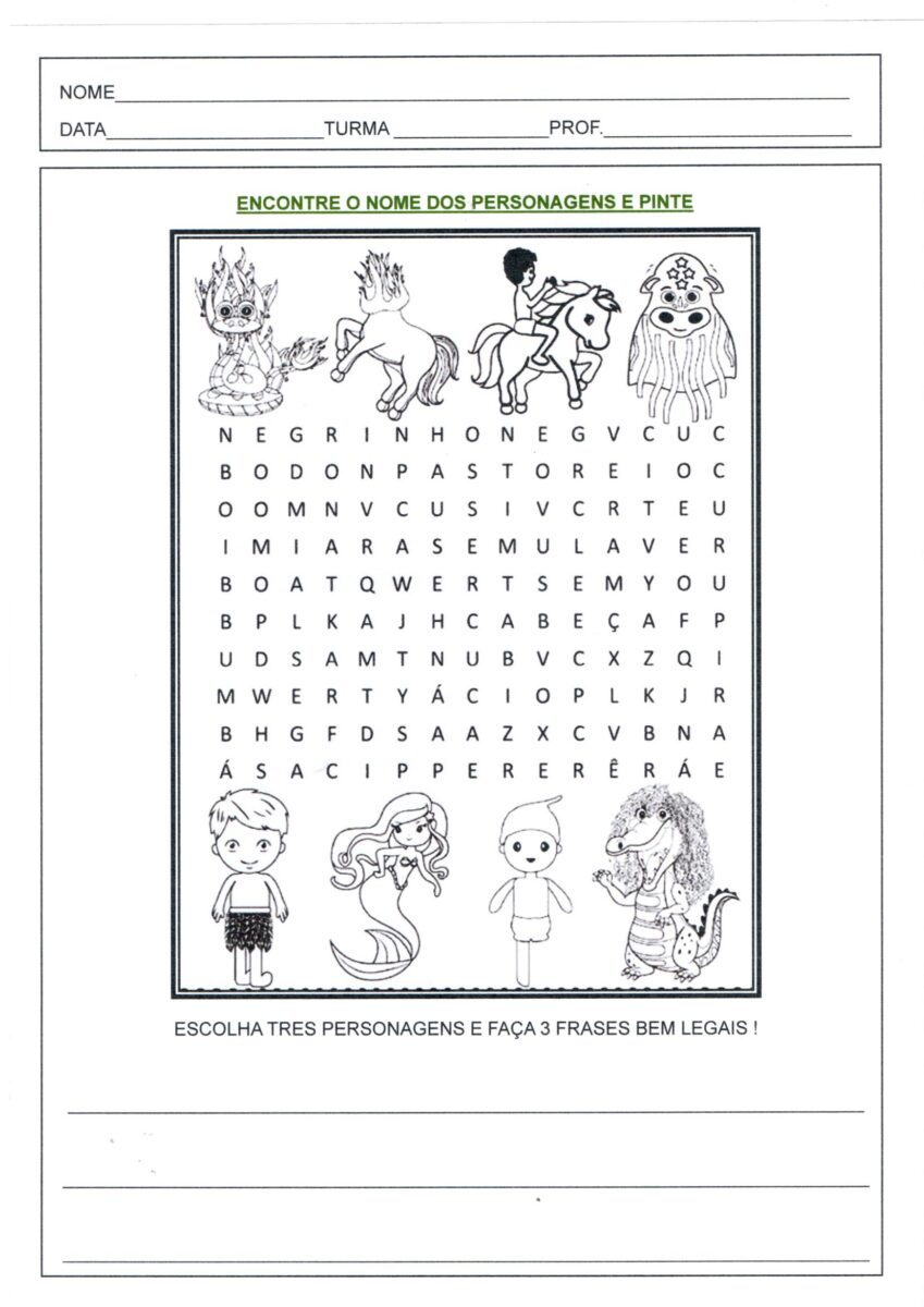 Caça-Palavras do Folclore com frases