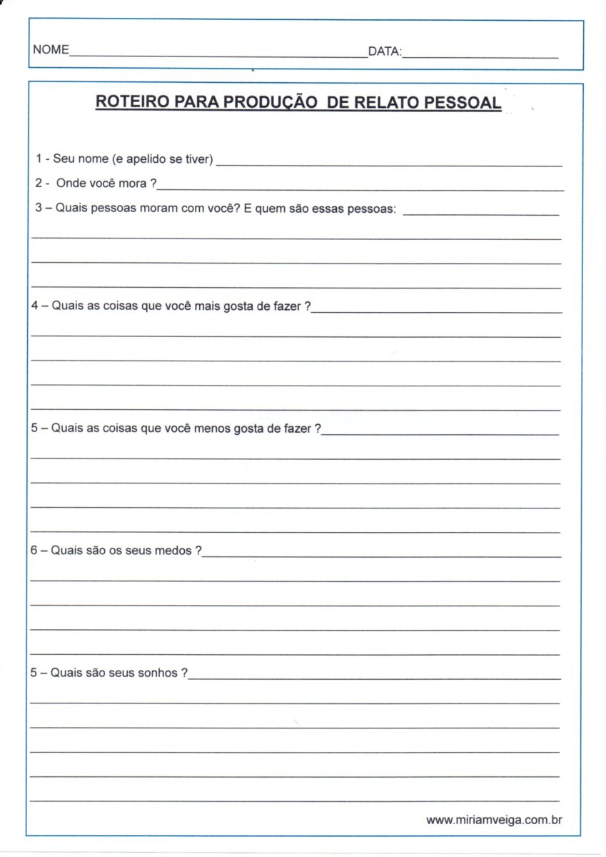 Roteiro para produção de relato pessoal
