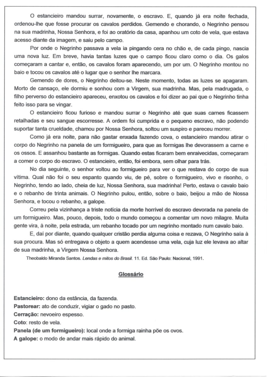Personagens do Folclore II-O Negrinho do Pastoreio 2 interpretação, vocabulário-folha 2