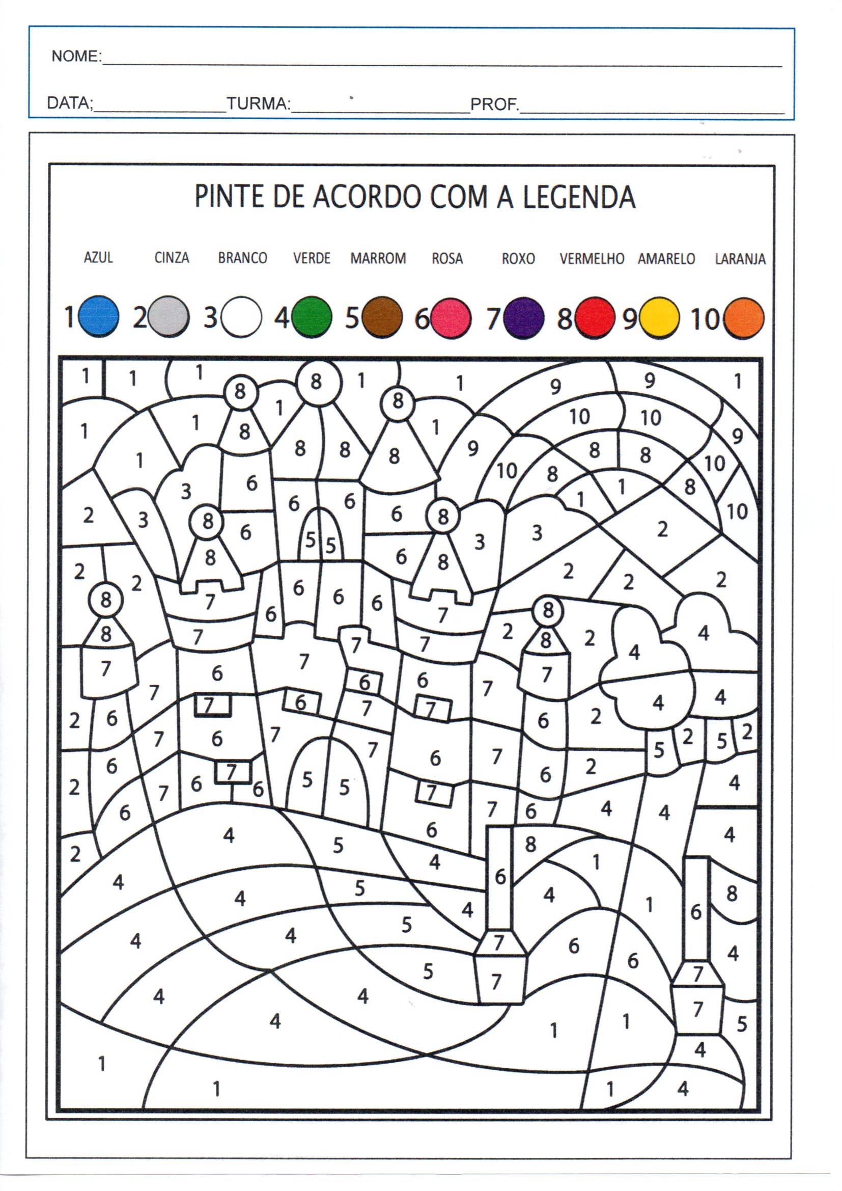 desenho para colorir com legenda de cores