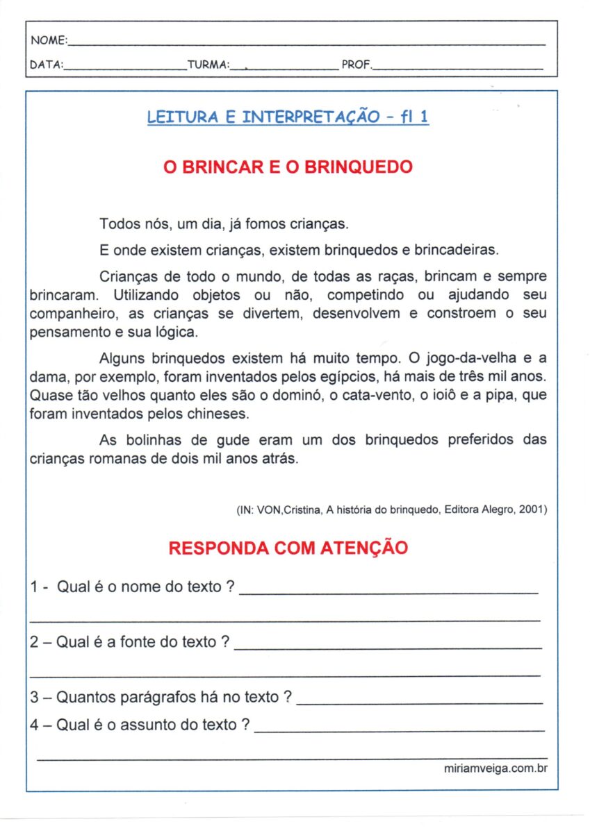 Leitura e interpretação-1-O brincar e o brinquedo