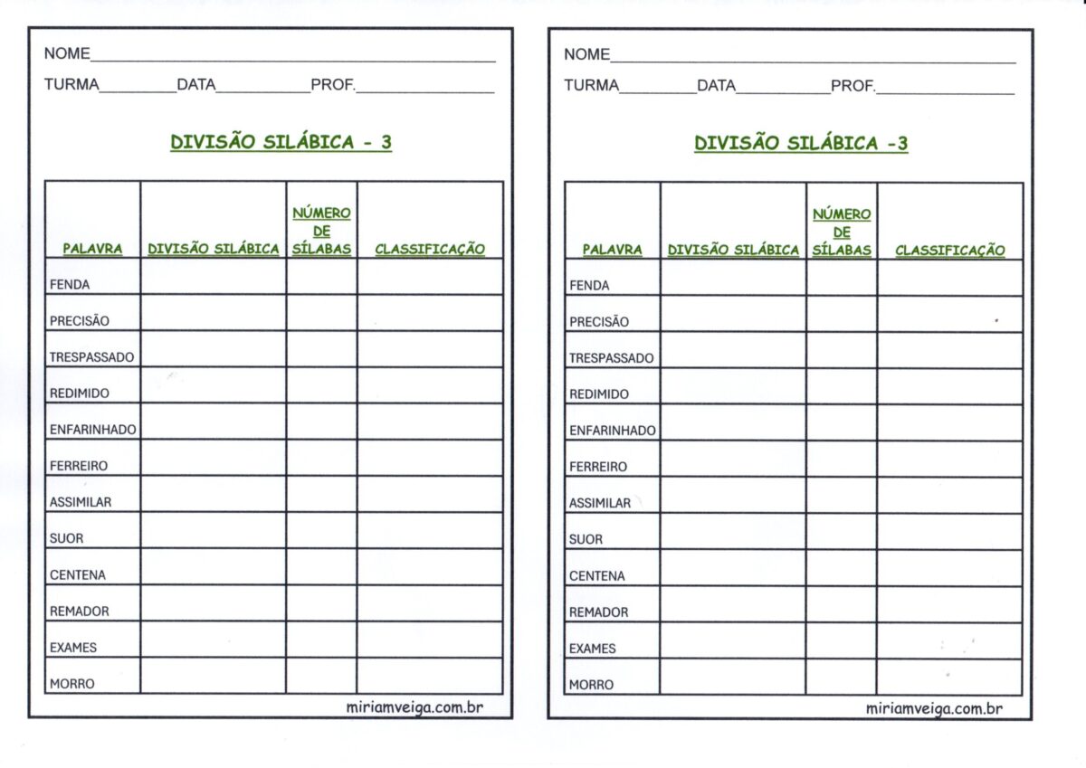 Língua Portuguesa-Divisão Silábica 3