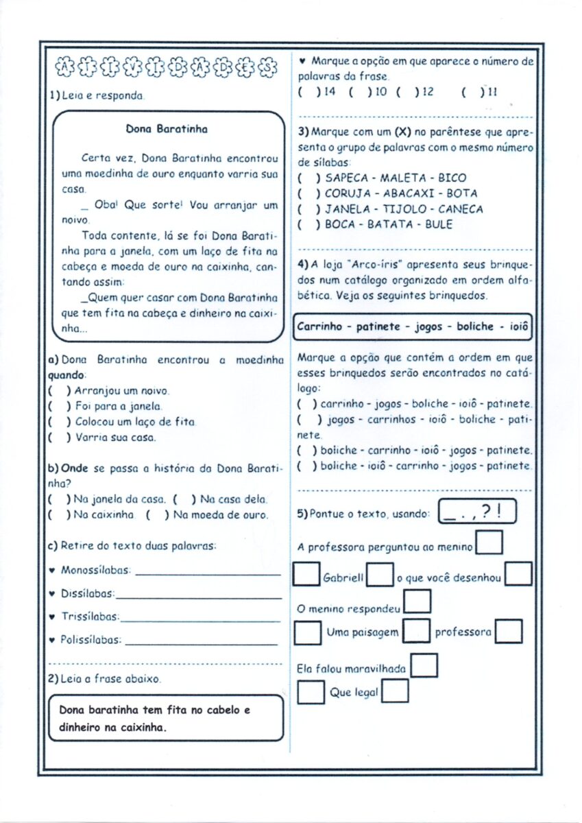 Texto Dona Baratinha com Atividades
