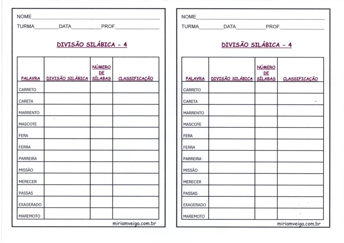 Língua Portuguesa-Divisão Silábica 4