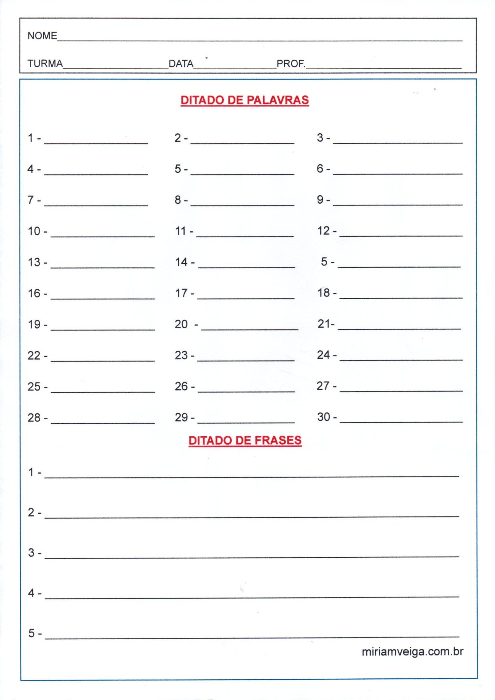 💖Avaliação 1-Ditado de palavras e frases · Alfabetização Blog