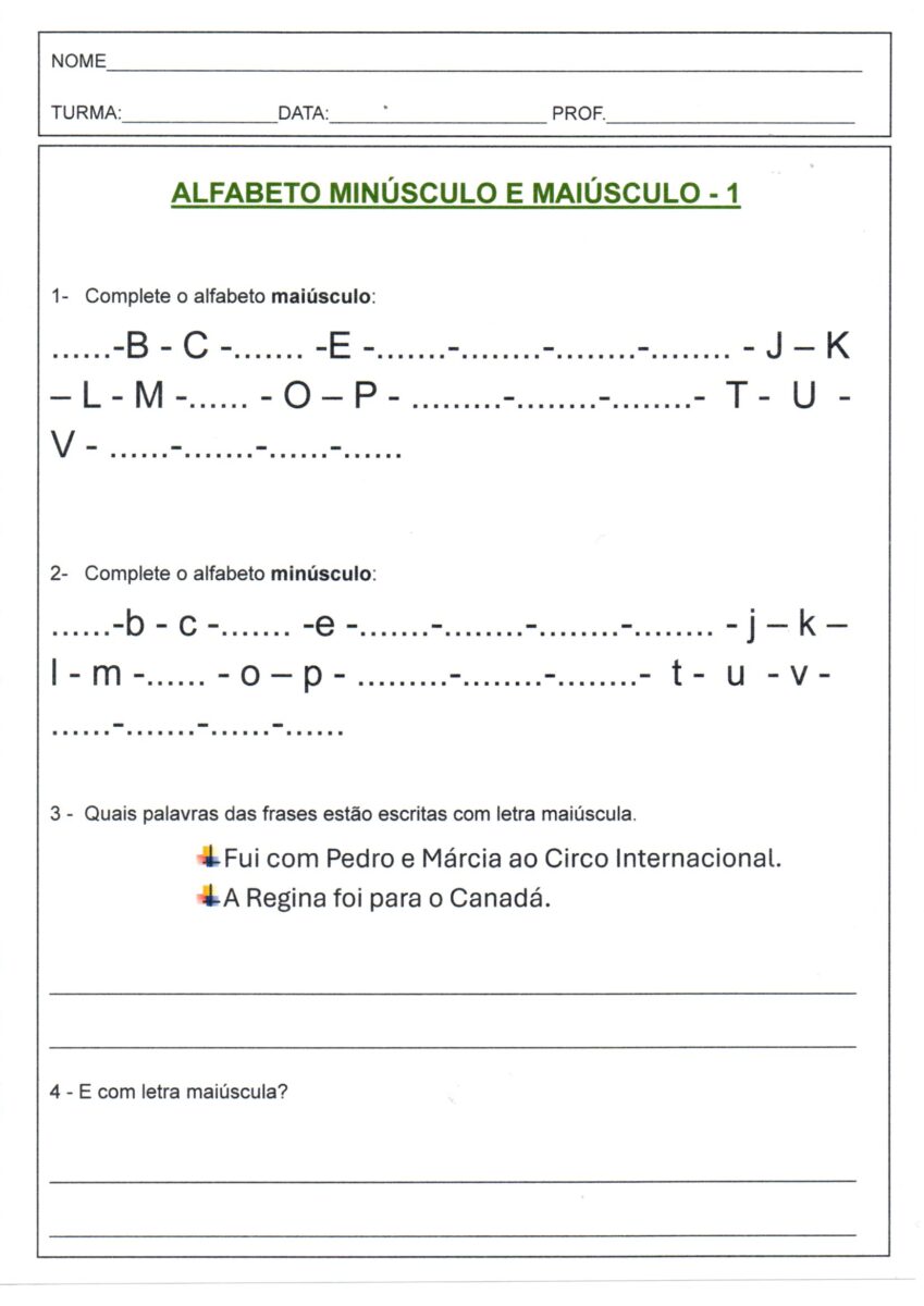 Alfabeto Maiúsculo e Minúsculo 1