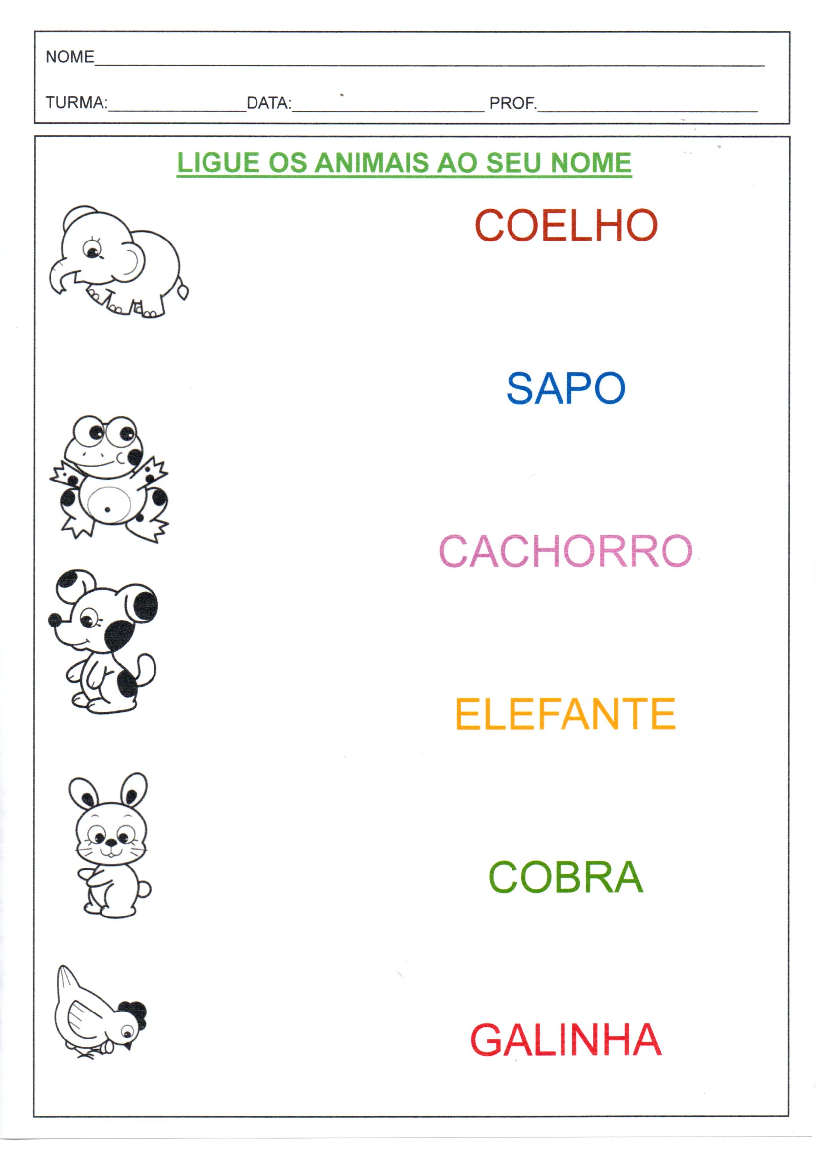 💖Ligue os animais aos seus nomes · Alfabetização Blog