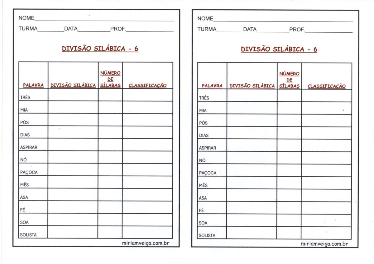 Língua Portuguesa-Divisão Silábica 6