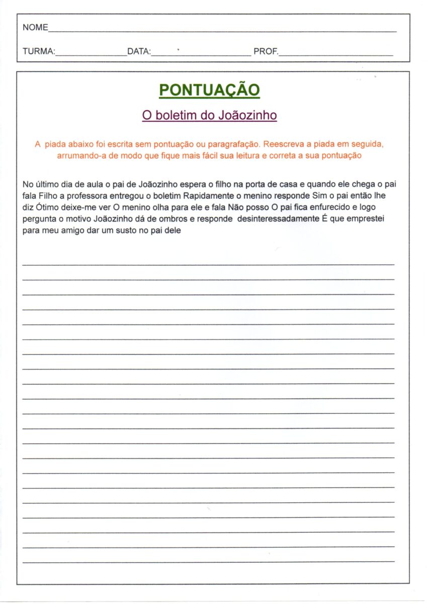 Pontuação-O boletim do Joãozinho