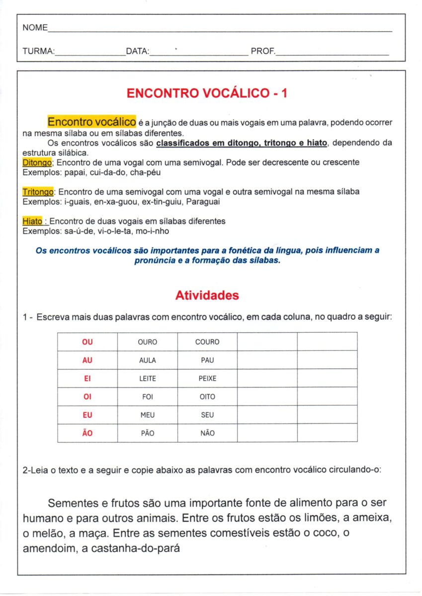 Encontros vocálicos 1