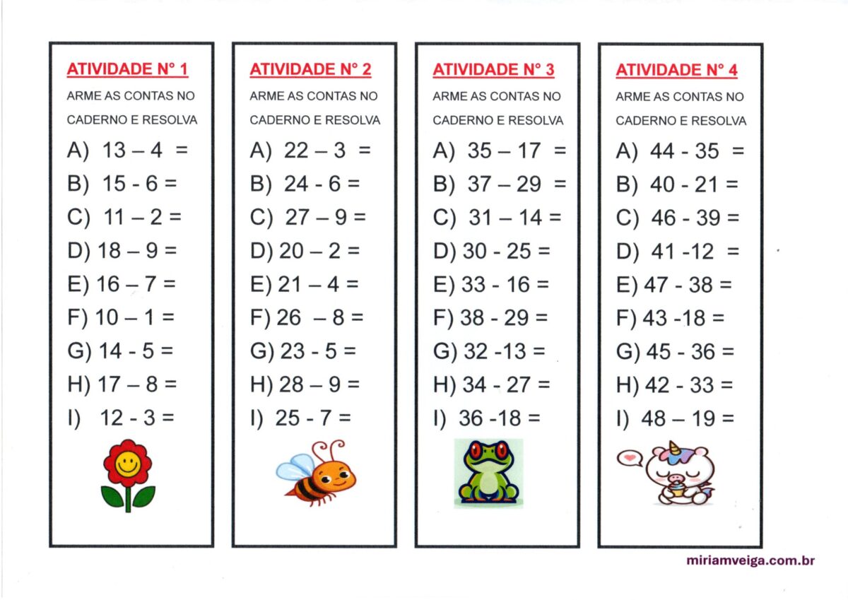 Matemática-Contas para resolver no caderno